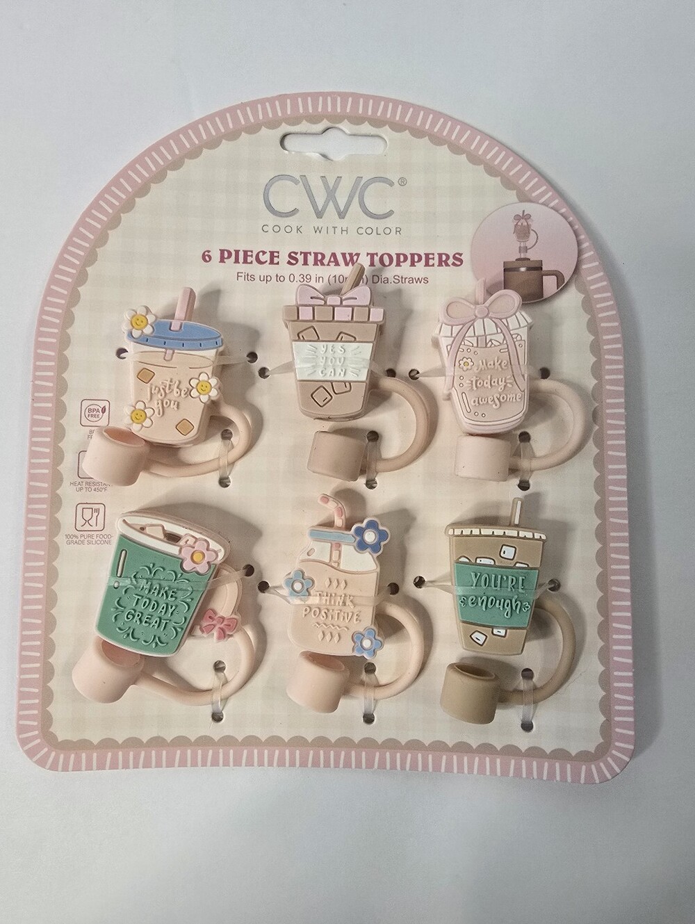 CWC Pink Pastel 6-Piece Cake/Straw Toppers - Cute Drink & Cake Decorations